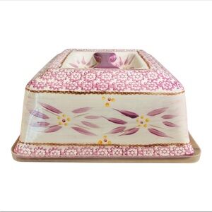 TempTations Pink and Cream Colored Old World Floral Pattern Ceramic Dish